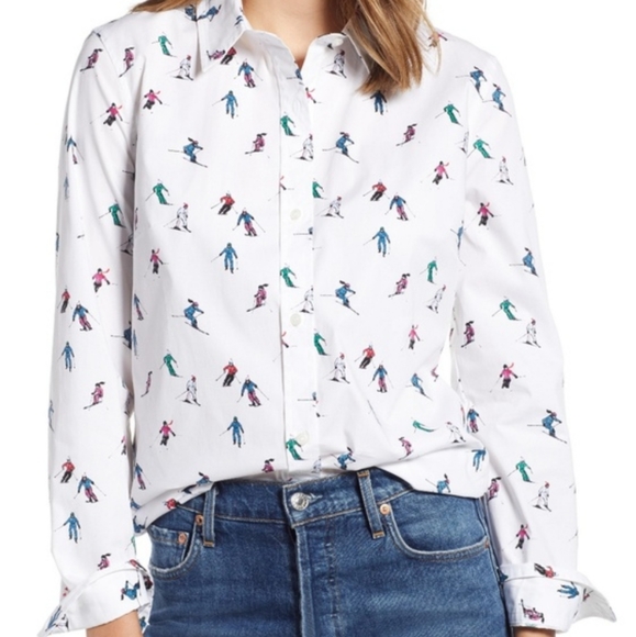 1901 Tops - 1901 Nordstrom Classic Cotton Stretch Button Down Shirt Fun Ski Print Wh…